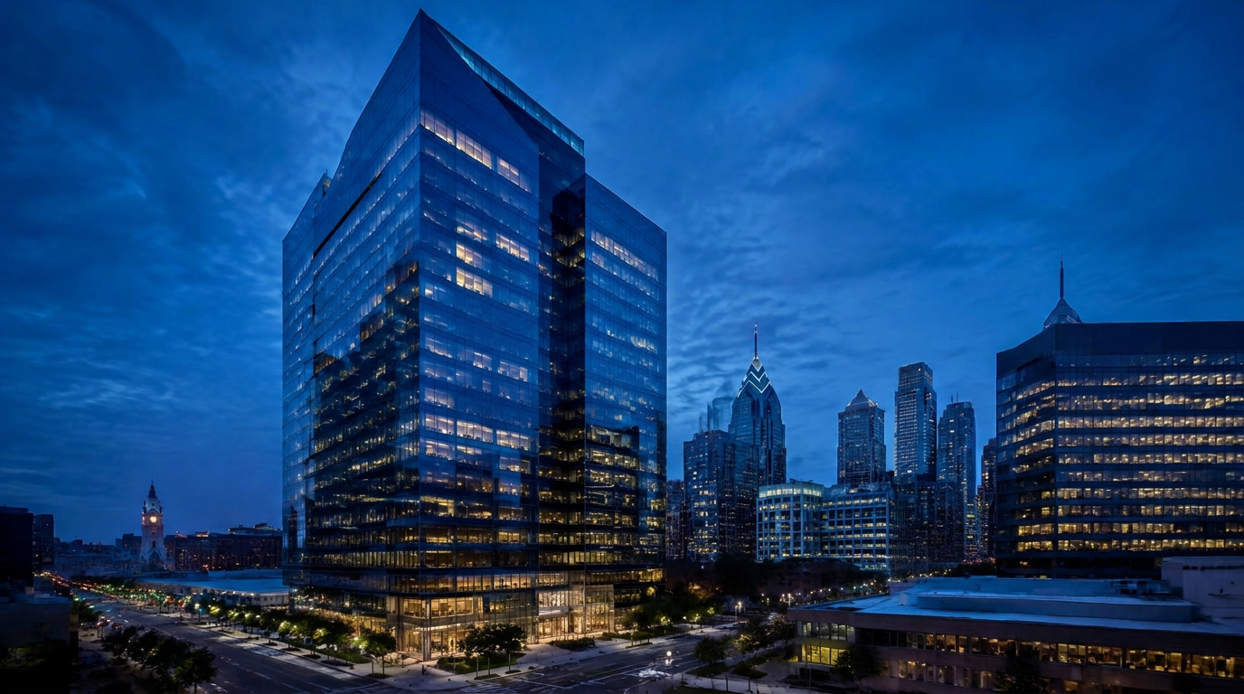 Office towers in Philadelphia at dusk